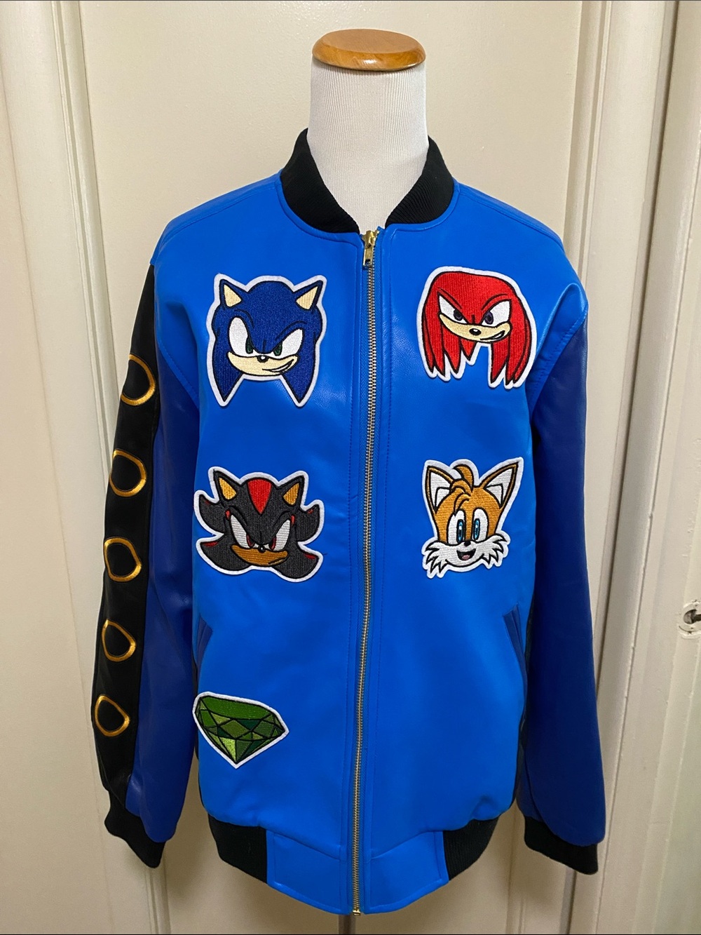 Blue Men’s Bomber Jacket with Sonic Character Patches